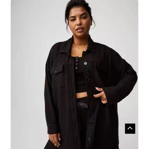 Torrid Super Soft Plush Oversized Shirt 3 Brown Waffle Knit Button Sleep Lounge